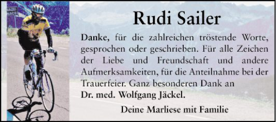 Traueranzeige von Rudi Sailer von Mannheimer Morgen