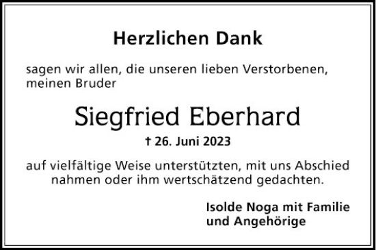 Traueranzeige von Siegfried Eberhard von Schwetzinger Zeitung