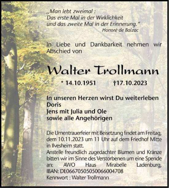 Traueranzeige von Walter Trollmann von Mannheimer Morgen