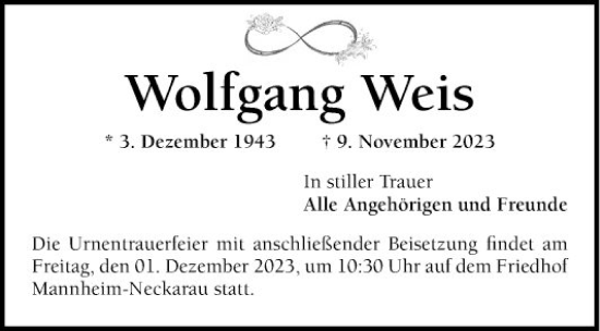 Traueranzeige von Wolfgang Weis von Mannheimer Morgen