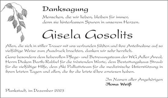 Traueranzeige von Gisela Gosolits von Schwetzinger Zeitung