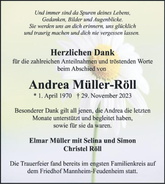 Traueranzeige von Andrea Müller-Röll von Mannheimer Morgen