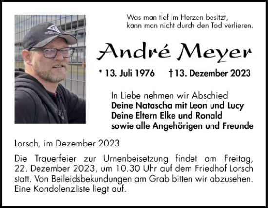 Traueranzeige von André Meyer von Bergsträßer Anzeiger