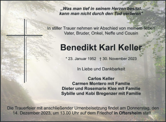 Traueranzeigen Von Benedikt Karl Keller | Trauerportal Ihrer Tageszeitung