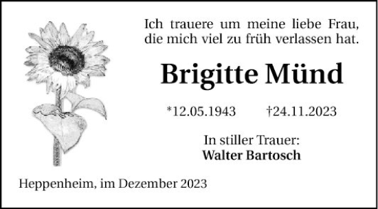 Traueranzeige von Brigitte Münd von Mannheimer Morgen