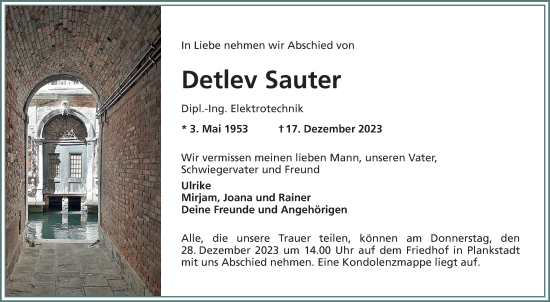 Traueranzeige von Detlev Sauter von Schwetzinger Zeitung