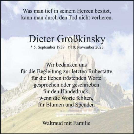 Traueranzeige von Dieter Großkinsky von Mannheimer Morgen