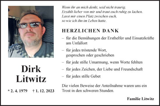 Traueranzeige von Dirk Litwitz von Fränkische Nachrichten