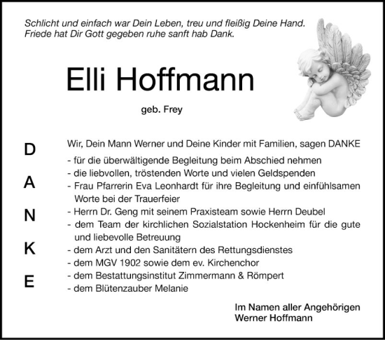 Traueranzeige von Elli Hoffmann von Schwetzinger Zeitung