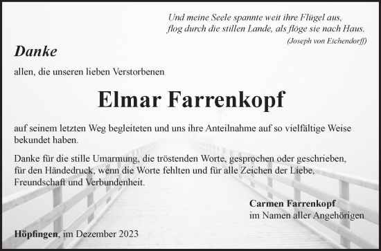 Traueranzeige von Elmar Farrenkopf von Fränkische Nachrichten