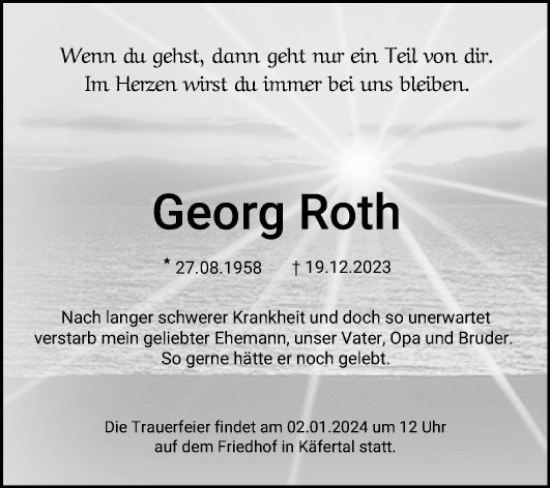 Traueranzeige von Georg Roth von Mannheimer Morgen