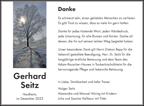 Traueranzeige von Gerhard Seitz von Fränkische Nachrichten