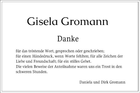 Traueranzeige von Gisela Gromann von Schwetzinger Zeitung