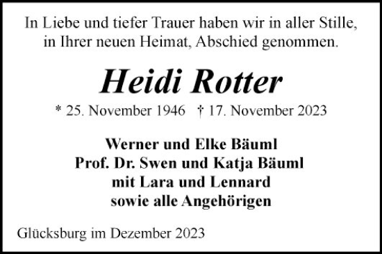 Traueranzeige von Heidi Rotter von Fränkische Nachrichten