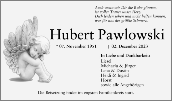 Traueranzeige von Hubert Pawlowski von Mannheimer Morgen