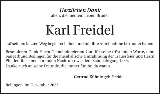 Traueranzeige von Karl Freidel von Schwetzinger Zeitung