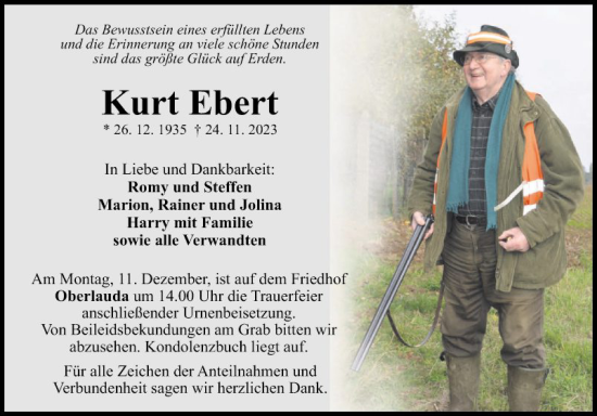 Traueranzeige von Kurt Ebert von Fränkische Nachrichten