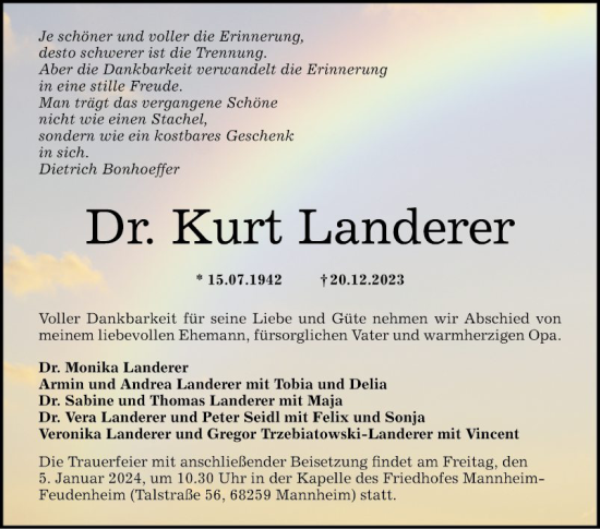 Traueranzeige von Kurt Landerer von Mannheimer Morgen