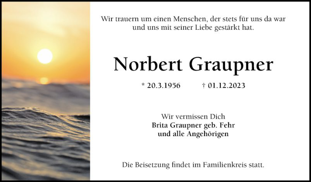  Traueranzeige für Norbert Graupner vom 05.12.2023 aus Schwetzinger Zeitung