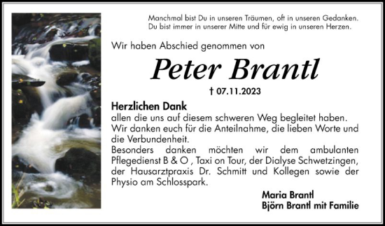 Traueranzeige von Peter Brantl von Schwetzinger Zeitung