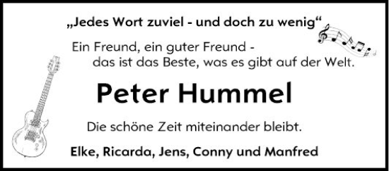 Traueranzeige von Peter Hummel von Mannheimer Morgen