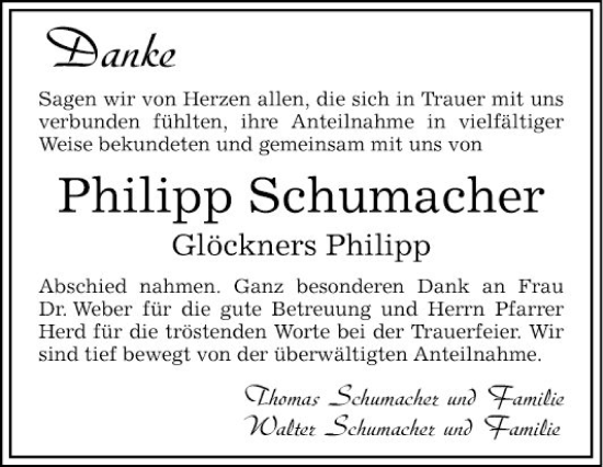 Traueranzeige von Philipp Schumacher von Bergsträßer Anzeiger