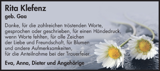 Traueranzeige von Rita Klefenz von Schwetzinger Zeitung