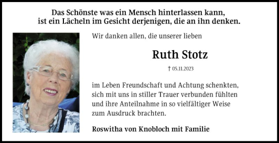 Traueranzeige von Ruth Stotz von Schwetzinger Zeitung