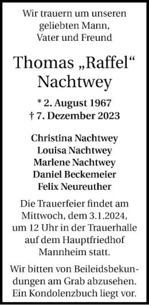 Traueranzeige von Thomas Nachtwey von Mannheimer Morgen