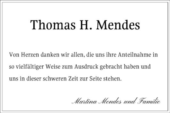 Traueranzeige von Thomas H. Mendes von Mannheimer Morgen