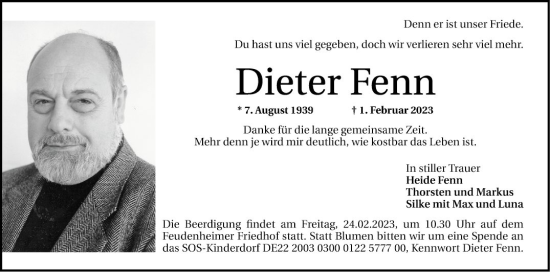 Traueranzeige von Dieter Fenn von Mannheimer Morgen