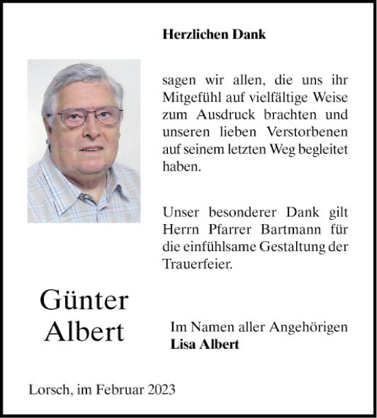 Traueranzeige von Günter Albert von Bergsträßer Anzeiger