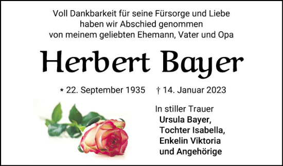 Traueranzeigen Von Herbert Bayer | Trauerportal Ihrer Tageszeitung