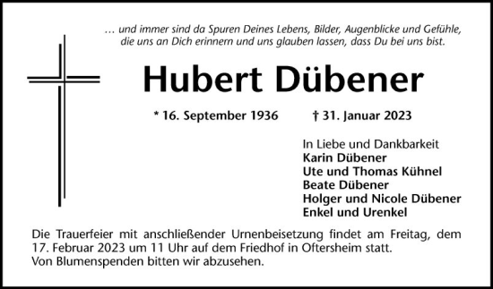 Traueranzeige von Hubert Dübener von Schwetzinger Zeitung