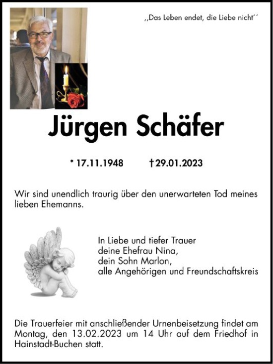 Traueranzeige von Jürgen Schäfer von Mannheimer Morgen