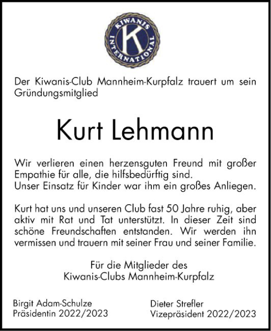 Traueranzeige von Kurt Lehmann von Mannheimer Morgen