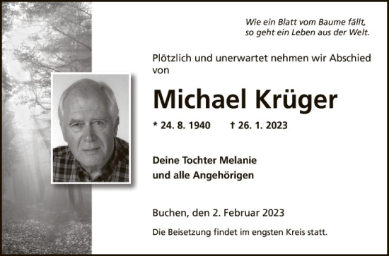 Traueranzeige von Michael Krüger von Fränkische Nachrichten