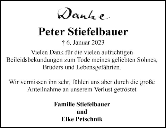 Traueranzeige von Peter Stiefelbauer von Fränkische Nachrichten