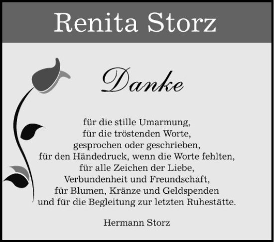 Traueranzeige von Renita Storz von Mannheimer Morgen