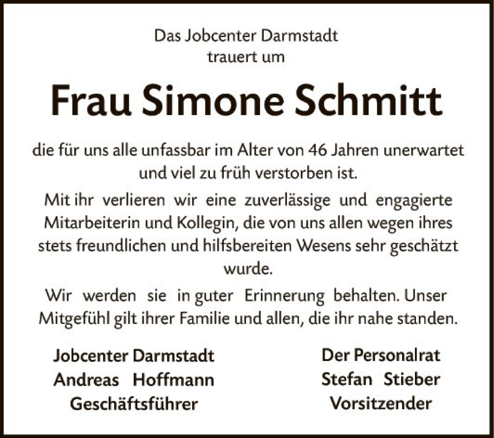  Traueranzeige für Simone Schmitt vom 04.02.2023 aus Bergsträßer Anzeiger
