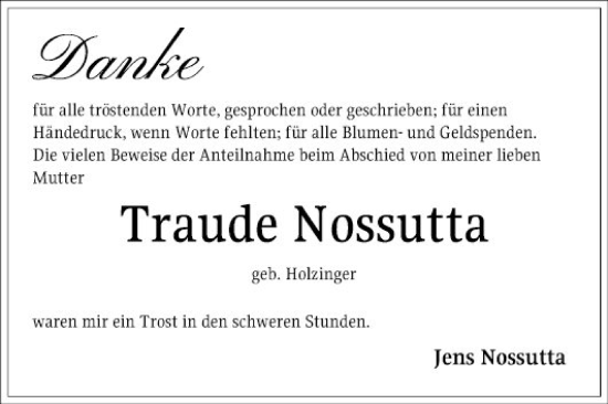 Traueranzeige von Traude Nossutta von Schwetzinger Zeitung