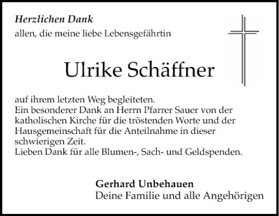 Traueranzeige von Ulrike Schäffner von Schwetzinger Zeitung