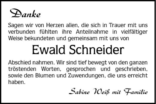 Traueranzeige von Ewald Schneider von Schwetzinger Zeitung