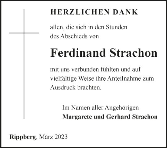 Traueranzeige von Ferdinand Strachon von Fränkische Nachrichten