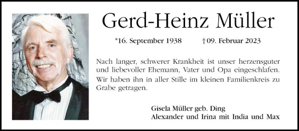  Traueranzeige für Gerd Heinz Müller vom 04.03.2023 aus Mannheimer Morgen