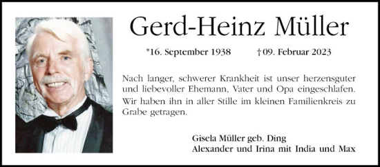 Traueranzeige von Gerd Heinz Müller von Mannheimer Morgen