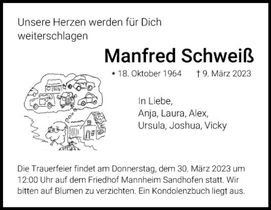 Traueranzeige von Manfred Schweiß von Mannheimer Morgen