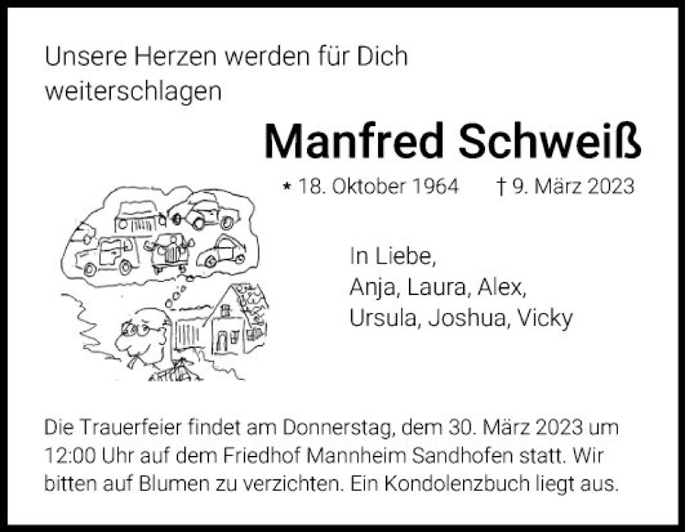  Traueranzeige für Manfred Schweiß vom 25.03.2023 aus Mannheimer Morgen