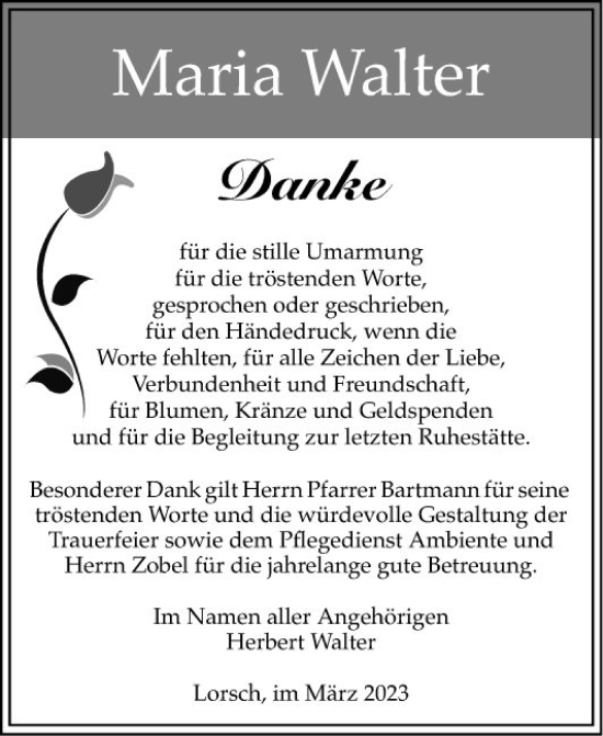 Traueranzeige von Maria Walter von Bergsträßer Anzeiger