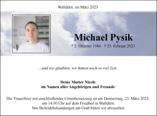 Traueranzeige von Michael Pysik von Fränkische Nachrichten